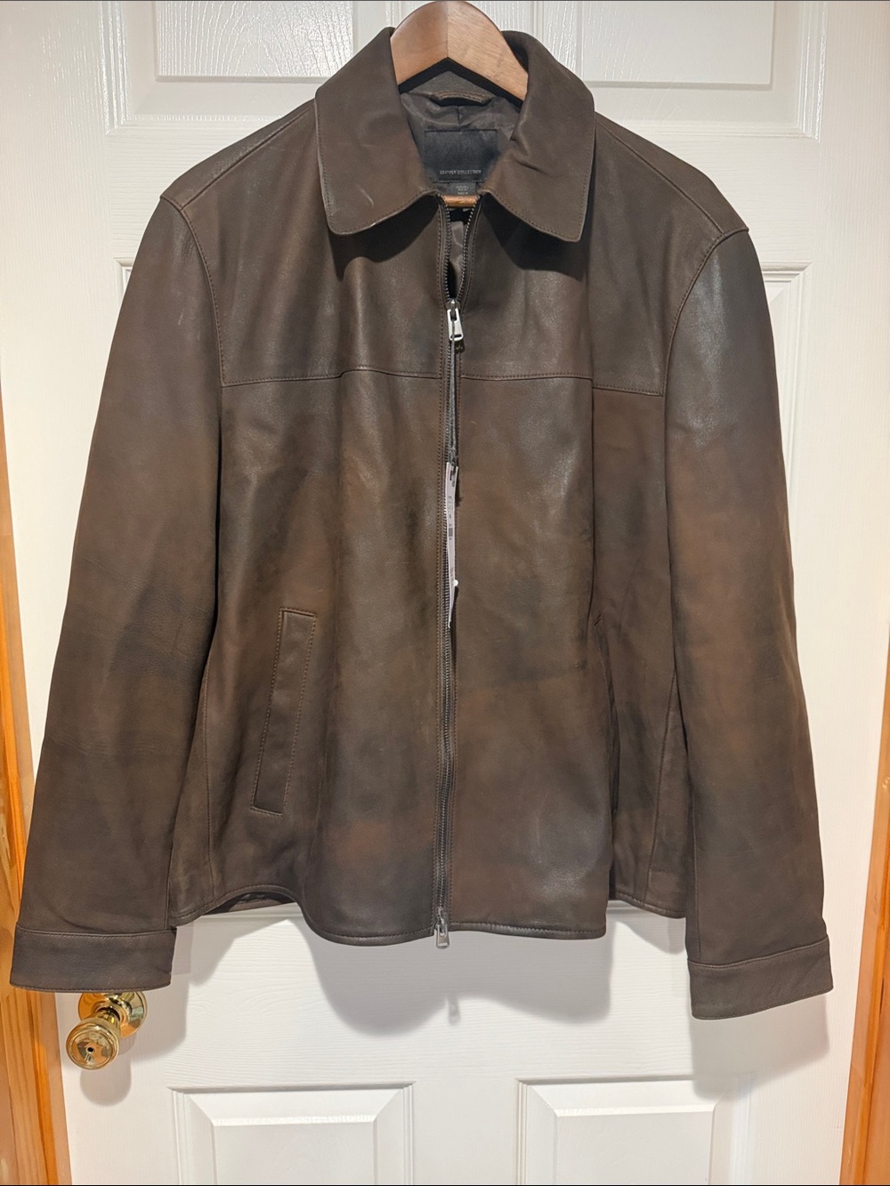 NWT Men's Zara Brown Leather Zip-Front Jacket